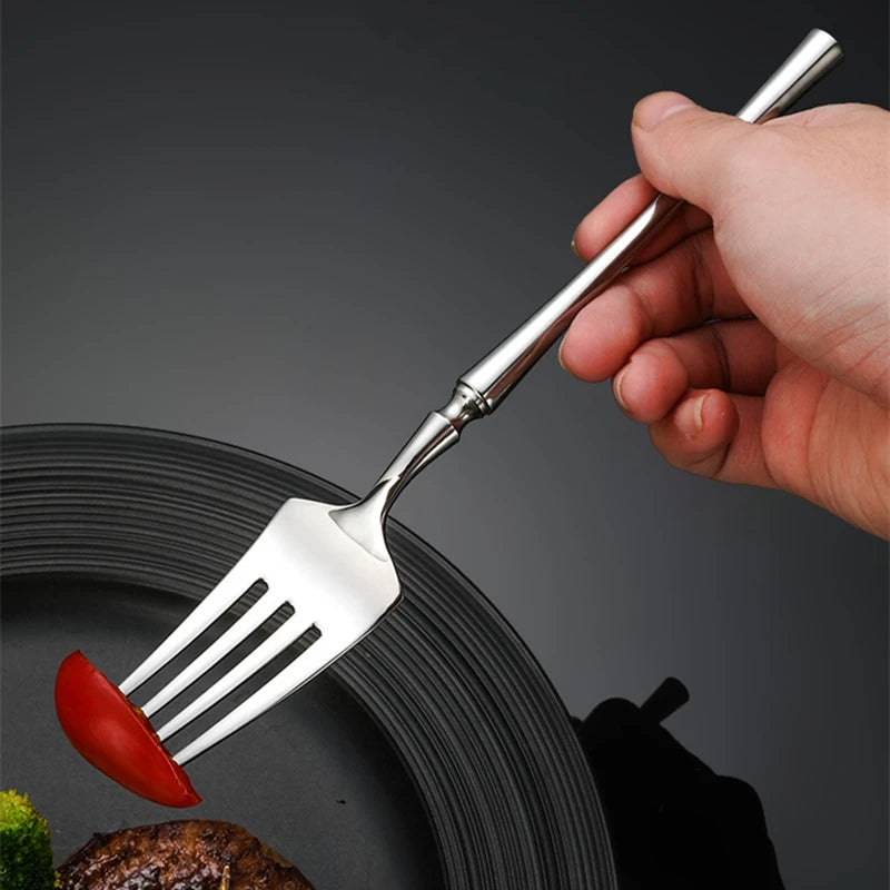 Western Silver Stainless Steel Dinnerware Dining Knife Serving Spoon Fork Teaspoon Cutlery Set Upscale Tableware Dishwasher Safe