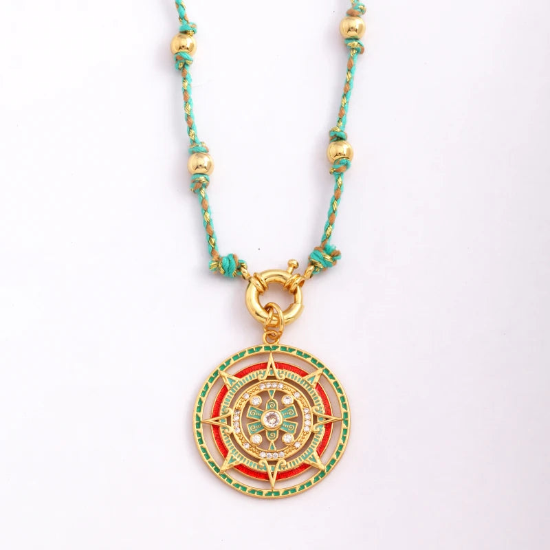 Star Celestial Blue Green Evil Eye Long Knot Beaded Necklace,Boho Nature Cotton Cord Sweater Amulet Party Summer Beach Jewelry