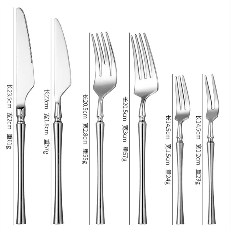 Western Silver Stainless Steel Dinnerware Dining Knife Serving Spoon Fork Teaspoon Cutlery Set Upscale Tableware Dishwasher Safe