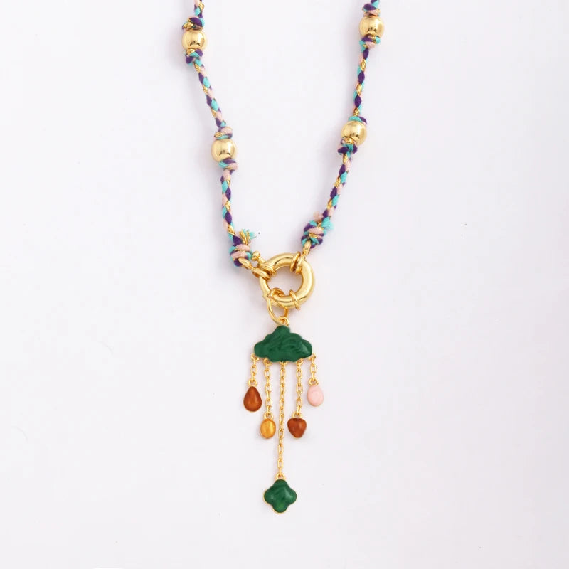 Star Celestial Blue Green Evil Eye Long Knot Beaded Necklace,Boho Nature Cotton Cord Sweater Amulet Party Summer Beach Jewelry
