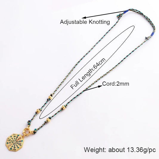 Star Celestial Blue Green Evil Eye Long Knot Beaded Necklace,Boho Nature Cotton Cord Sweater Amulet Party Summer Beach Jewelry