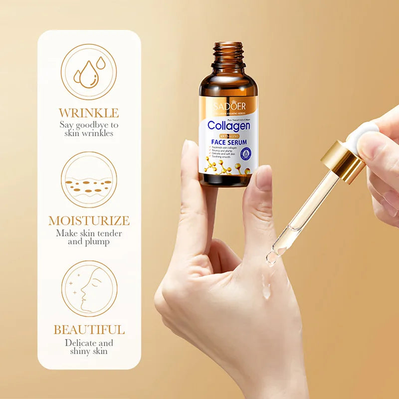 SADOER Collagen Serum Skincare Facial Essence Liquid Firming Moisturizing Soothing Nourishing Face Serum Skin Care - 30 Ml